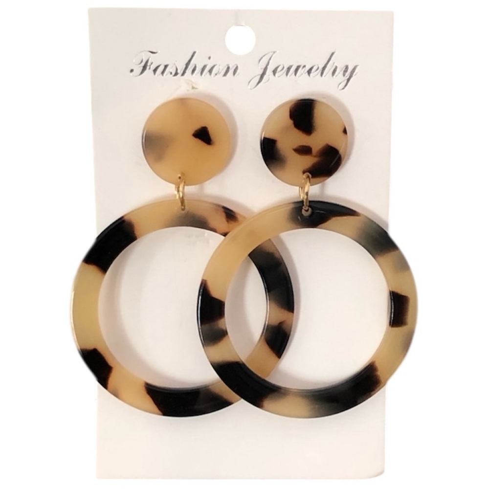 Tortoise Shell Circle Dangle Earrings New